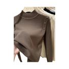 Suéter Feminino De Tricô Gola Alta Macio E Quente Com Botões, Pulôver Básico Para Outono Inverno
