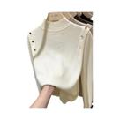 Suéter Feminino De Tricô Gola Alta Macio E Quente Com Botões, Pulôver Básico Para Outono Inverno Suéter Feminino De Tricô Gola Alta Macio E Quente Com Botões, Pulôver Básico Para Outono Inverno