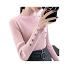 Suéter Feminino De Tricô Gola Alta Para Outono, Algodão Macio, Elástico, Ajuste Fino, Manga Comprida