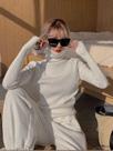 Suéter Feminino De Tricô Gola Alta Slim Fit Quente De Inverno Cor Sólida Estilo Coreano