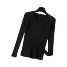 Suéter Feminino De Tricô Gola V Manga Longa Outono Inverno Casual Básico Liso