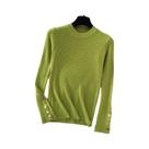 Suéter Feminino De Tricô Grosso Cáqui Com Gola O E Botões, Pulôver Slim Fit Macio Para Outono Suéter Feminino De Tricô Grosso Cáqui Com Gola O E Botões, Pulôver Slim Fit Macio Para Outono