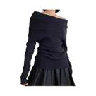 Suéter Feminino De Tricô Ombro a Ombro Outono Inverno Elegante Vintage Liso De Alta Elasticidade