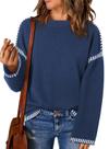 Suéter feminino Dokotoo azul com gola redonda, manga de sino, tamanho P