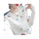 Suéter Feminino Elegante Com Bordado De Margaridas, Gola Redonda, Pullover Para Primavera E Outono
