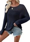 Suéter feminino EVALESS, crochê, tricô, azul marinho