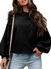 Suéter feminino EVALESS, de inverno, gola redonda, manga lanterna, preto
