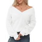 Suéter feminino Feiersi, sem ombros, com decote em V, branco