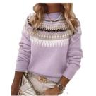 Suéter feminino, frontal, casual, vintage, com gola redonda em Fair Isle