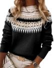Suéter feminino, frontal, casual, vintage, com gola redonda em Fair Isle