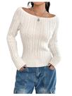 Suéter feminino GORGLITTER, sem ombro, tricotado branco
