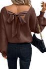 Suéter feminino OCSTRADE Bow Sexy Deep V, decote em V, café sem encosto