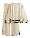 Suéter feminino Outfit Tanming, 2 peças, blusa e calças largas Suéter feminino Outfit Tanming, 2 peças, blusa e calças largas