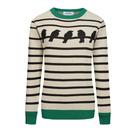 Suéter feminino OXKNIT tricotado de mangas compridas, retrô, anos 60, Black Birds