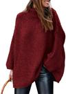 Suéter feminino PRETTYGARDEN de inverno com gola alta de tamanho grande, vinho tinto