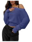 Suéter feminino RoseSeek, tricotado sem ombros, azul