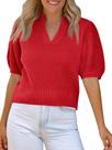 Suéter feminino Saodimallsu de manga curta, malha waffle, decote em V, primavera, verão, cortado, moderno, camisetas fofas, blusas vermelhas Suéter feminino Saodimallsu de manga curta, malha waffle, decote em V, primavera, verão, cortado, moderno, camisetas fofas, blusas vermelhas