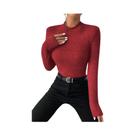 Suéter Feminino Slim De Tricô Com Gola Franzida E Manga Longa, Listrado, Com Renda E Gola Média,