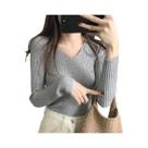 Suéter Feminino Slim Fit Com Decote Em V, Manga Longa, Cor Sólida, Moda Casual De Outono E Inverno Suéter Feminino Slim Fit Com Decote Em V, Manga Longa, Cor Sólida, Moda Casual De Outono E Inverno