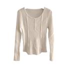 Suéter Feminino Slim Fit Com Decote U, Pullover Básico Com Botões Para Outono E Inverno Suéter Feminino Slim Fit Com Decote U, Pullover Básico Com Botões Para Outono E Inverno