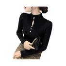 Suéter Feminino Slim Fit De Gola Alta Com Mangas Longas E Detalhes Vazados, Estilo Coreano Para Suéter Feminino Slim Fit De Gola Alta Com Mangas Longas E Detalhes Vazados, Estilo Coreano Para