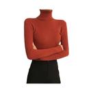 Suéter Feminino Slim Fit De Gola Alta, Manga Longa, Estilo Coreano, Top Básico Em Cor Sólida