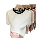 Suéter Feminino Slim Fit De Manga Curta Com Decote Redondo, Tricô Casual Para Primavera E Verão Suéter Feminino Slim Fit De Manga Curta Com Decote Redondo, Tricô Casual Para Primavera E Verão