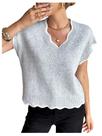 Suéter feminino SOLY HUX com decote em V, manga curta, cinza claro Suéter feminino SOLY HUX com decote em V, manga curta, cinza claro