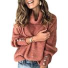 Suéter feminino Sovelen de gola alta de grandes dimensões, de malha grossa, vermelho