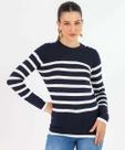 Suéter Feminino Tricô Listrado Pérolas Marisa Azul-53389