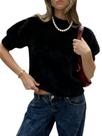 Suéter feminino Verdusa, manga curta, peludo, felpudo, preto