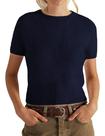 Suéter feminino Vimida, felpudo, manga curta, peludo, azul marinho, xl