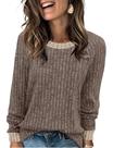 Suéter feminino WIHOLL de manga comprida Color Block Soft Khaki S