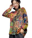 Suéter feminino YESNO, estampado, pulôver de grandes dimensões, casuais, soltos, de manga comprida, 3GG, S01 CR102