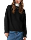 Suéter feminino Yimoon de grandes dimensões com gola redonda tricotado preto