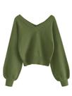 Suéter feminino ZAFUL com decote em V, manga comprida, verde claro