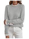 Suéter MakeMechic feminino de renda peplum, gola simulada, cinza