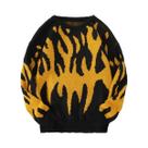 Suéter Masculino Casual De Tricô Com Estampa De Fogo E Rasgos, Gola Redonda, Presente Popular