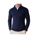 Suéter Masculino Casual De Tricô Leve Com Gola Alta E Zíper De Um Quarto, Ajuste Slim, Estilo