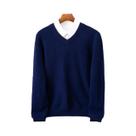 Suéter Masculino De Lã Merino 100% Cashmere Com Decote Em V, Manga Longa, Casual Elegante Para
