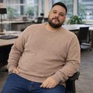 Suéter Masculino Plus Size Gola Redonda Manga Longa Em Tricô