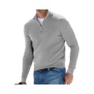 Suéter Masculino Slim Fit Com Decote Em V, Pullover Quente Com Zíper Frontal, Casual Para Outono E
