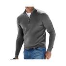 Suéter Masculino Slim Fit Com Decote Em V, Pullover Quente Com Zíper Frontal, Cor Sólida, Casual,