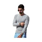 Suéter Masculino Slim Fit De Manga Longa Com Gola O, Quente E Em Cor Sólida