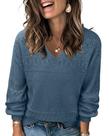 Suéter Messic feminino com decote em V, manga comprida, tricotado azul XXL Suéter Messic feminino com decote em V, manga comprida, tricotado azul XXL