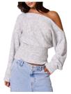 Suéter Milumia Off The Shoulder de manga comprida tricotado cinza para mulher