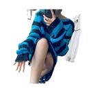 Suéter Oversized Gótico Punk Com Listras, Estilo Harajuku, Pullover Com Furos E Detalhes Desgastados