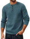 Suéter PJ PAUL JONES com textura de waffle, malha, 3 botões, verde aqua