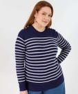 Suéter Plus Size Feminino Tricô Listrado Pérolas Maris-53461