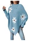 Suéter Poncho MakeMechic de gola alta em malha floral azul para mulheres